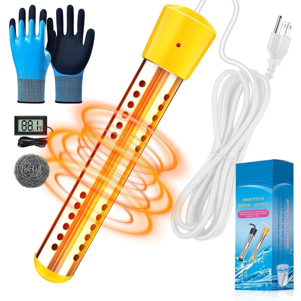 Immersion Water Heater W/ Insulated Gloves 2000W Portable Water Heater W/ 304 SS