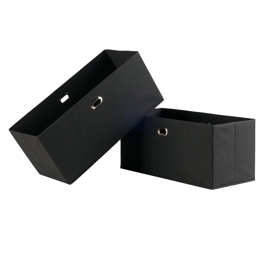Torino 2-Piece Foldable Wide Baskets, Black Fabric