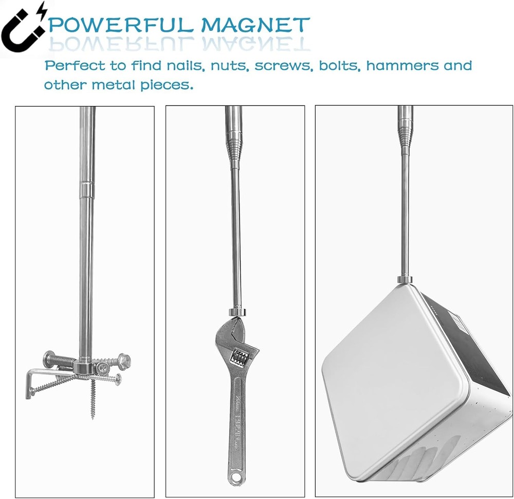 10 FT Telescoping Pickup Tool Magnetic Pole with Hook, Telescopic Push Pull Rod