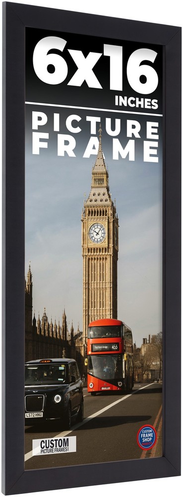 6x16 Frame Black Real Wood Picture Frame Width 0.75 inches | Interior Frame Dept