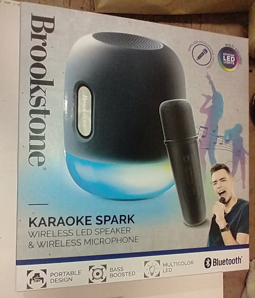 NEW!! Brookstone Spark Wireless LED Karaoke Speaker & Microphone, Bluetooth