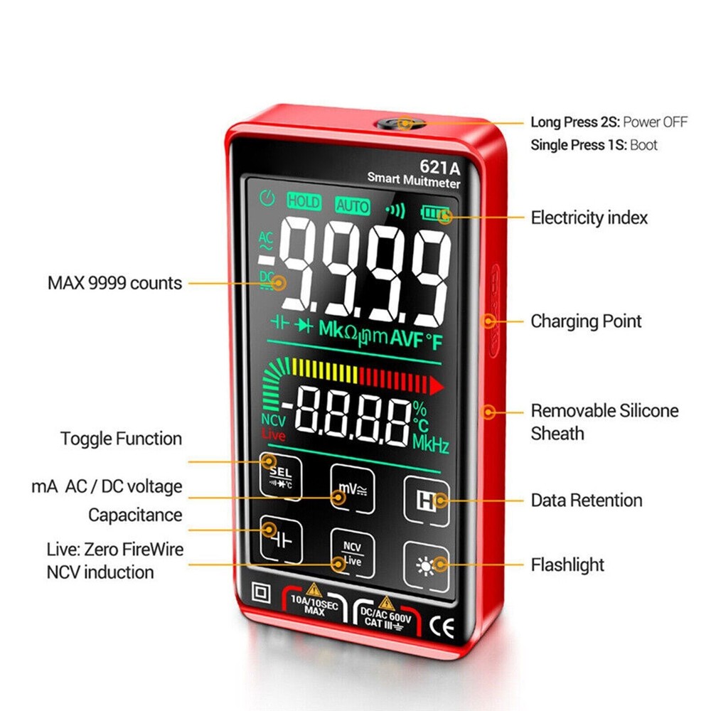 DC/AC 10A Smart Digital Multimeter Multi-meter Tester Touch Screen Rechargeable