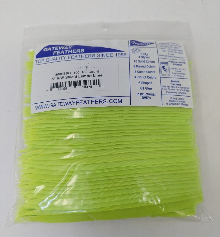 100pk Gateway Feathers 5" Right Wing: Shield Lemon Lime Green 500RSSLL-100