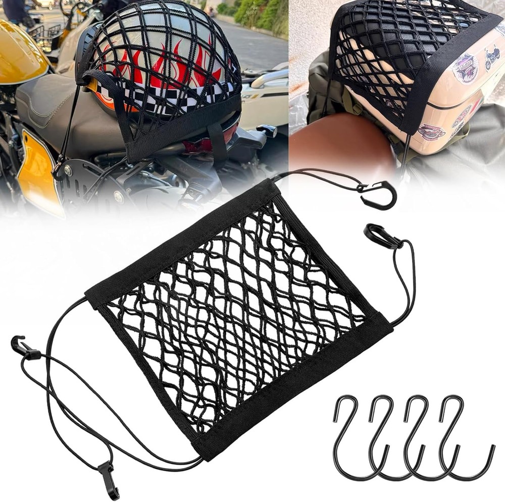Upgrade Motorcycle Cargo Net,10"X11" Double Layer Storage Bungee Net,High