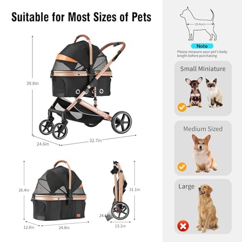 4 in 1 Pet Stroller, Folding Lightweight Cat & Dog Stroller with Detachable