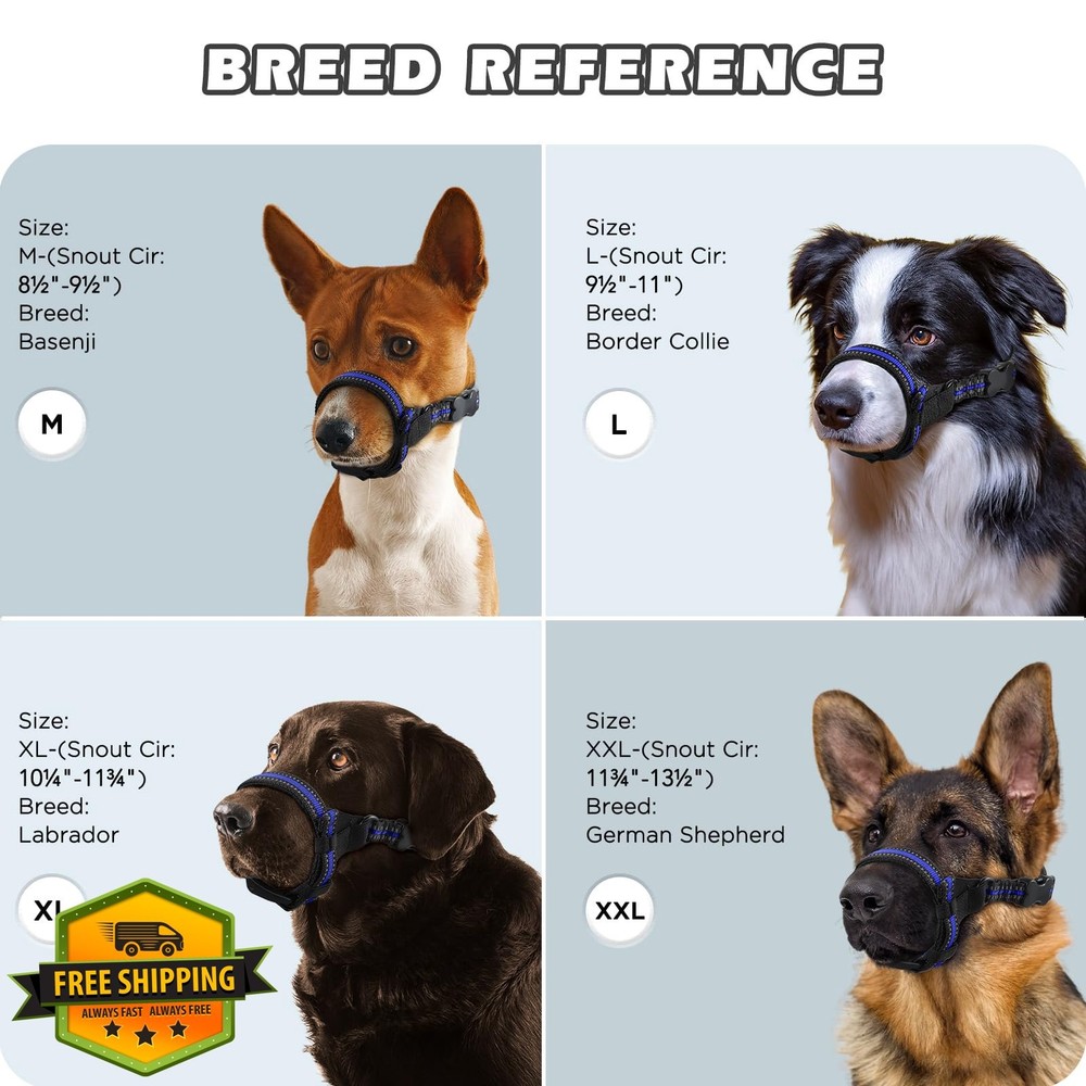 BONTHEE Dog Muzzle Adjustable Breathable Soft Anti-Bite Medium Large Dogs