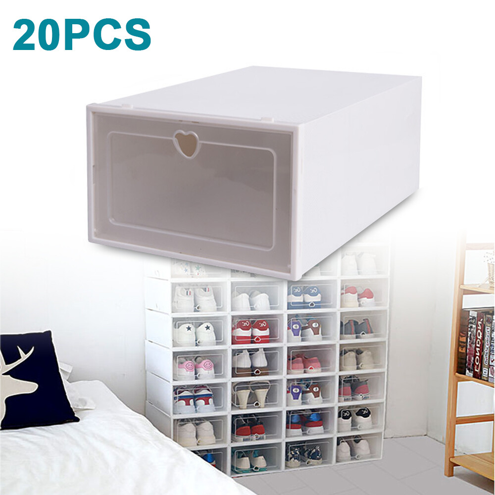 Stackable Shoe Storage Box Durable Plastic Sneaker Display Case Organizer 20pcs