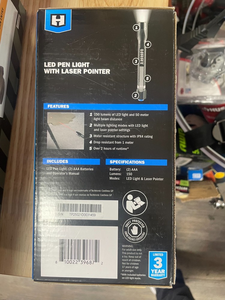 HART LED Pen Light, 150 Lumens, Laser Pointer