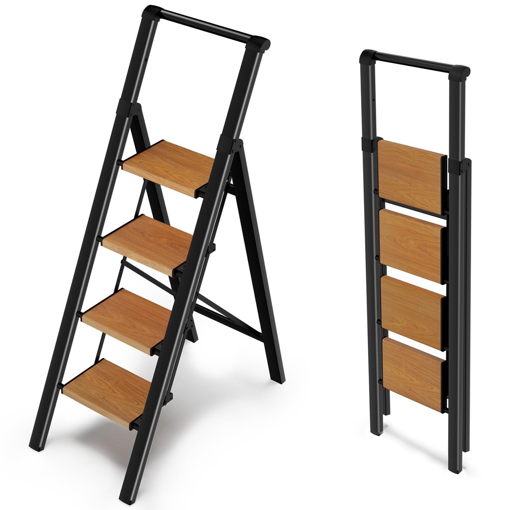 Step Ladder 4 Step Folding with Handle, Kitchen Step Stool for Adults, Alumin...