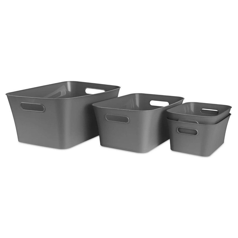 Open Plastic Storage Containers, Versatile Stylish Organizers , Gray 6 Pack