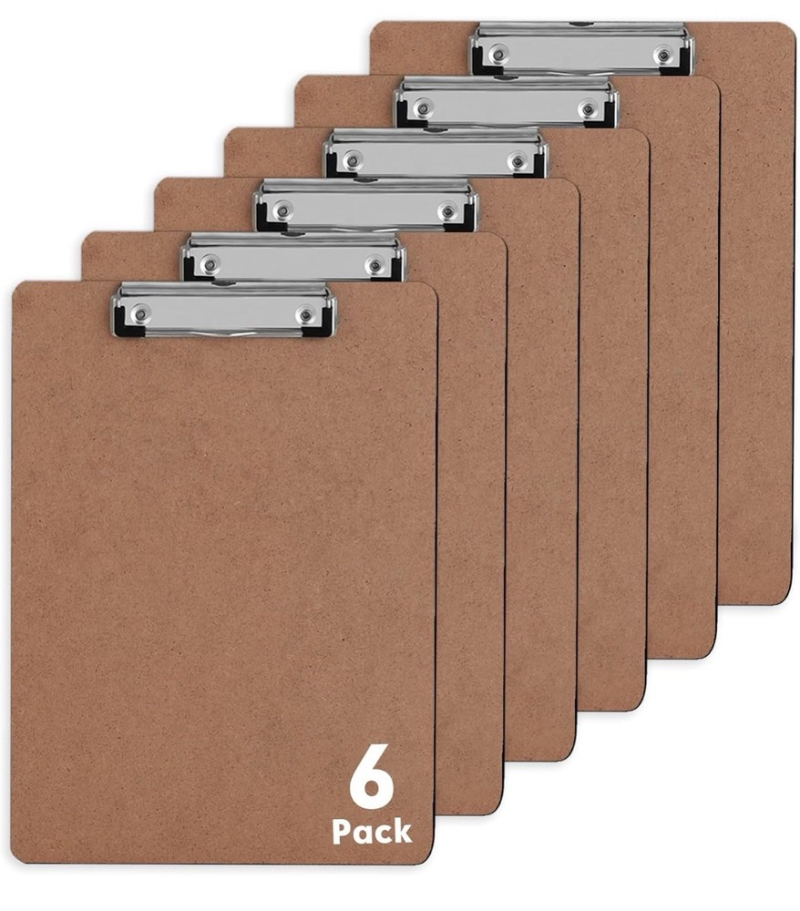 6 Pack Hardboard Clipboards 8.5x11 Inch