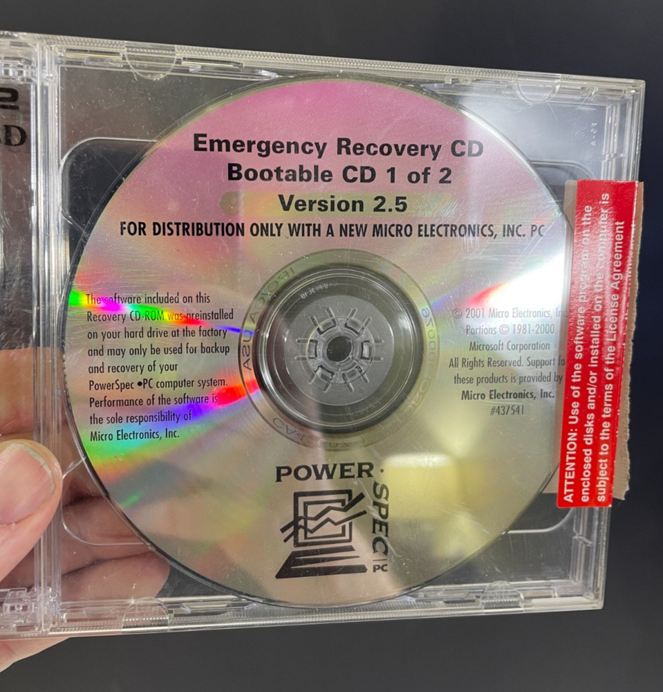 Power Spec Emergency Recovery (Bootable) Discs ~ Version 2.5 2001