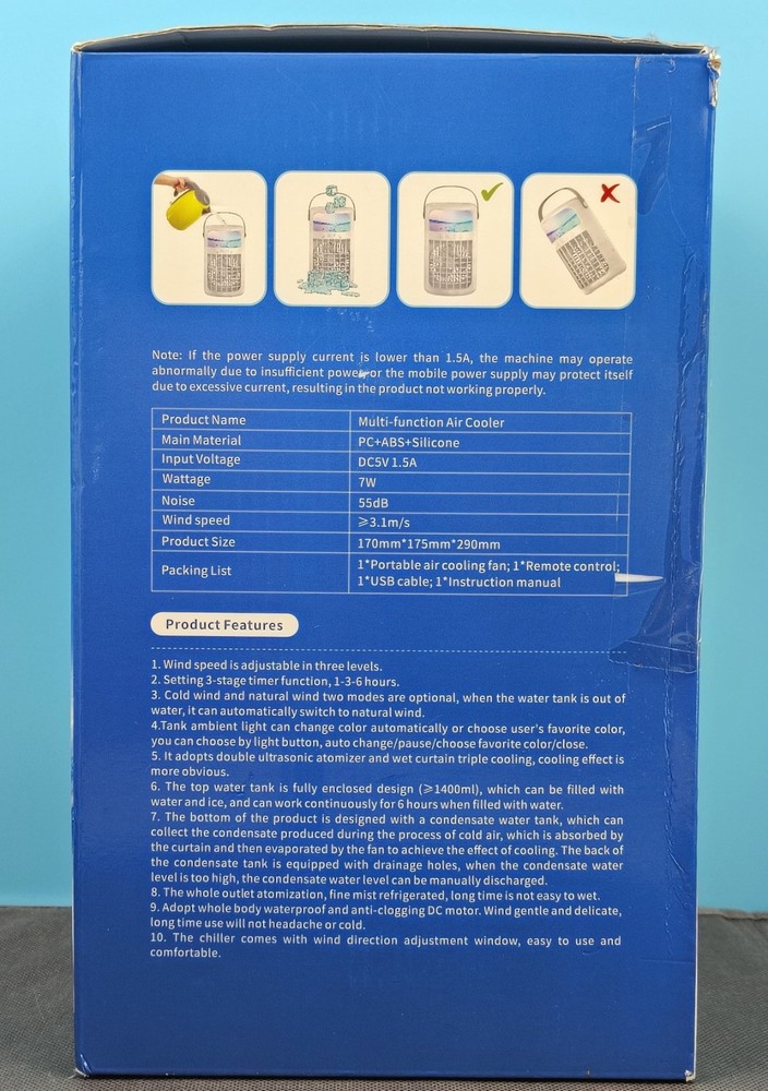 Fotuial Multifunctional Portable Air Cooling Three Air Speeds w/Remote Control