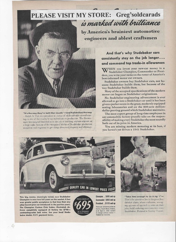 Original 1941 Studebaker Champion  vintage print ad