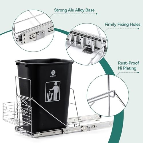 Pull Out Trash Can Under Cabinet,Adjustable Under Sink Trash Can Pull Out Kit wi