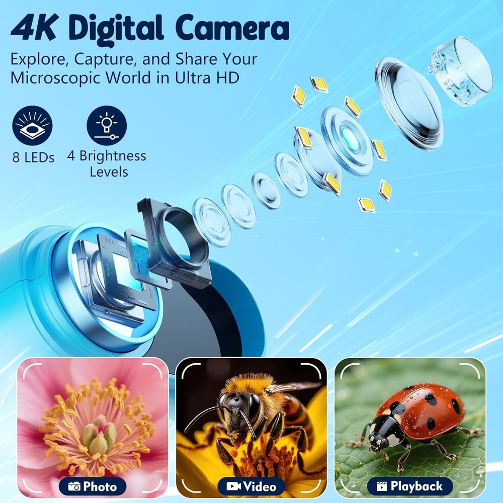 1000X Handheld Microscope for Kids, 4K 2.4" Screen Digital Kids Microscopes