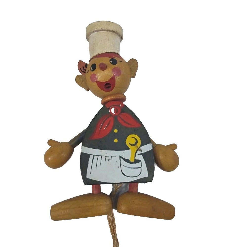 Vintage 1963 Gregor Creations Chef Wooden Pull String Toy
