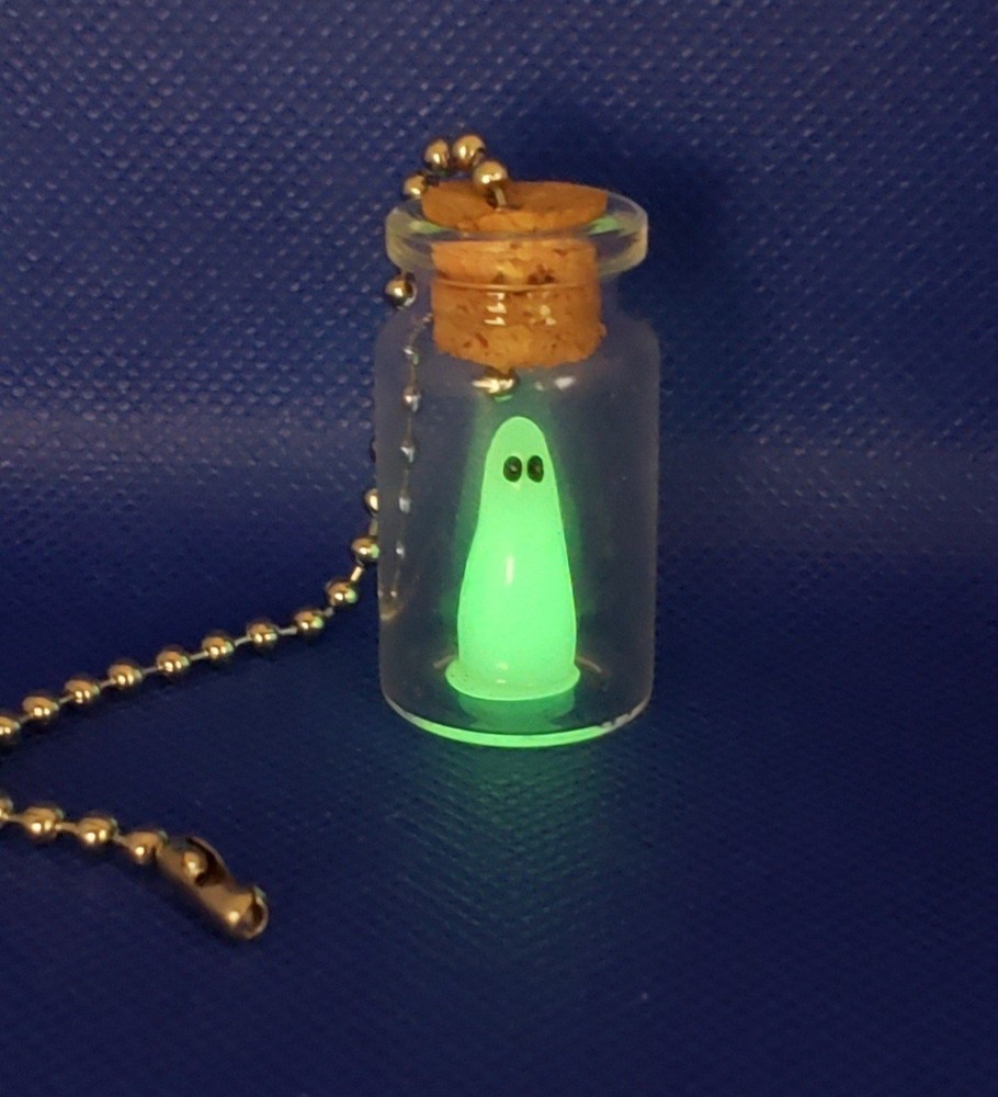 Glow-in-the-Dark Ghost Glass Bottle Light Pull or Fan Pull - Ghost