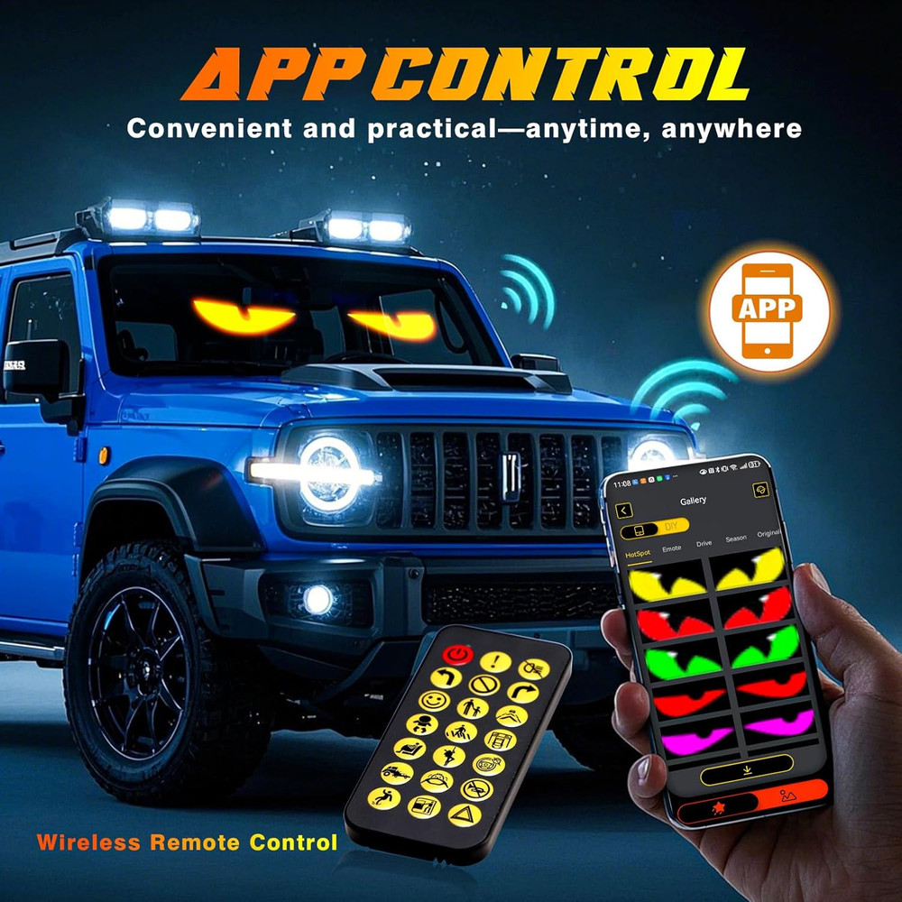 2PCS Devil Eyes Car LED Display, App Controlled 7x3” Flex Programmable Lights
