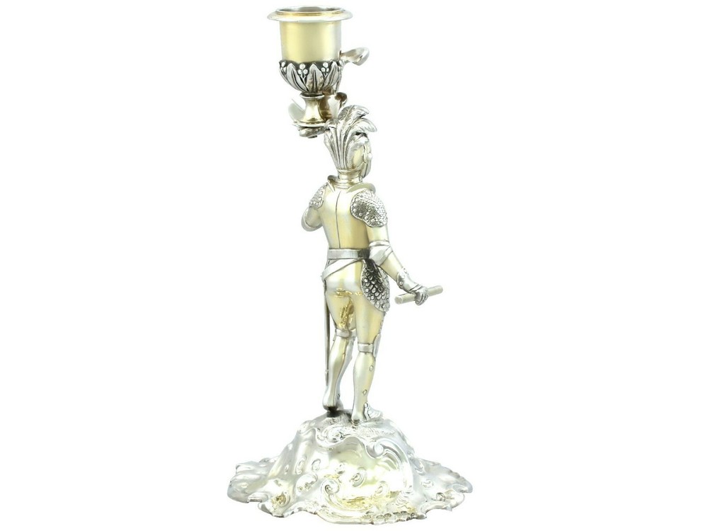Sterling Silver Gilt Figural Candlestick by Charles Thomas Fox & George Fox