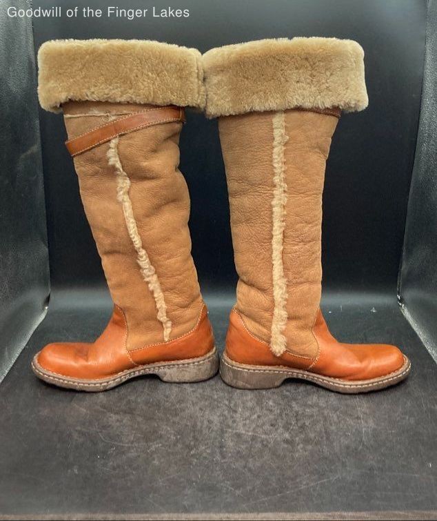 Born Brown Leather Shearling Tall Boots - Size 6
