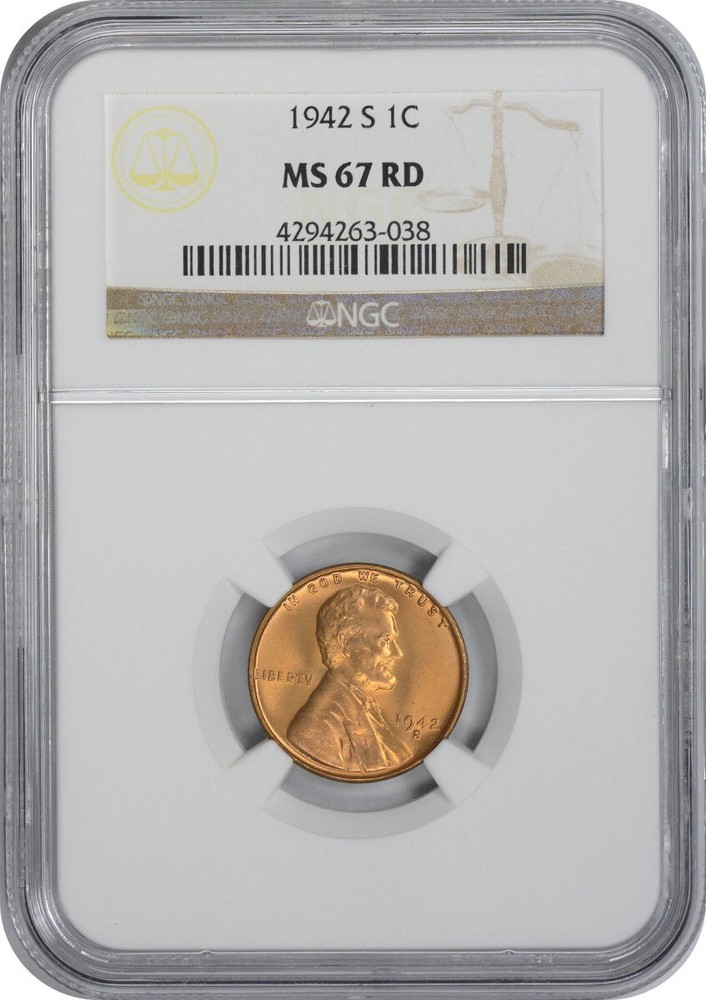 1942-S Lincoln Cent MS67RD NGC