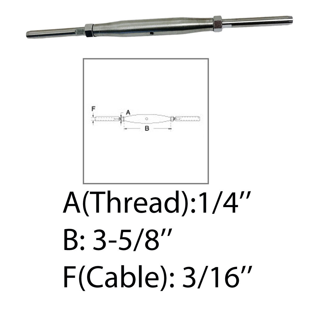 Marine 1/4" Thread Swage Stud & Stud Pipe Turnbuckle 3/16" Cable Stainless Steel