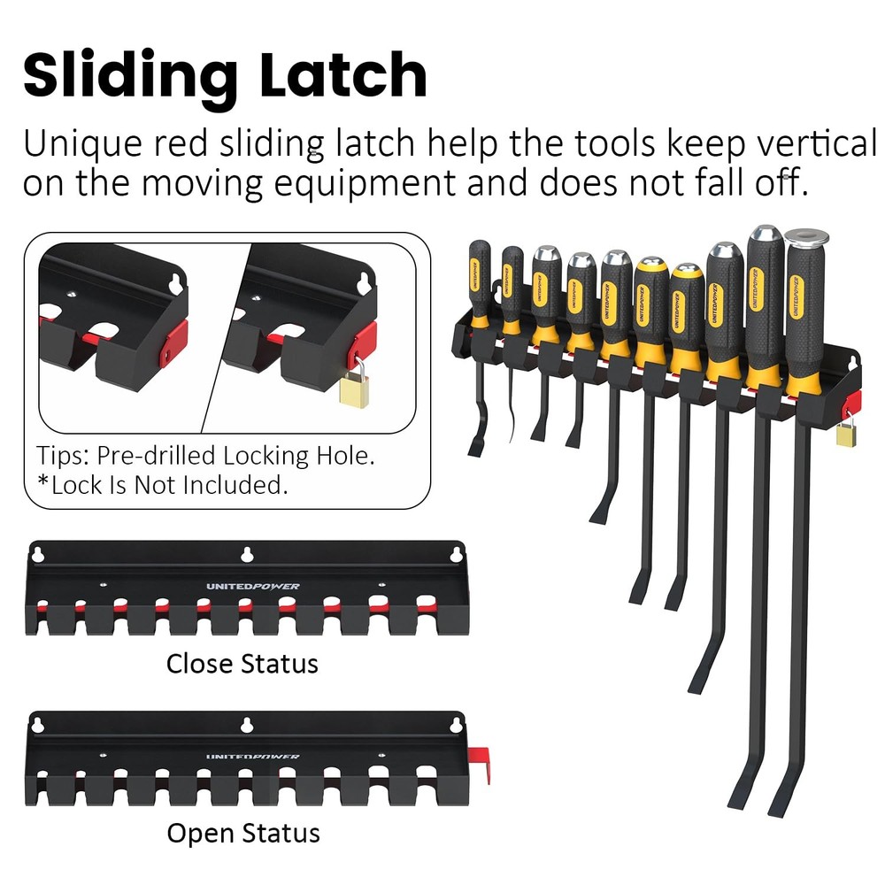 Lockable Pry Bar Holder: Wall Mount Rack for Tools & Extensions - Holds 10+