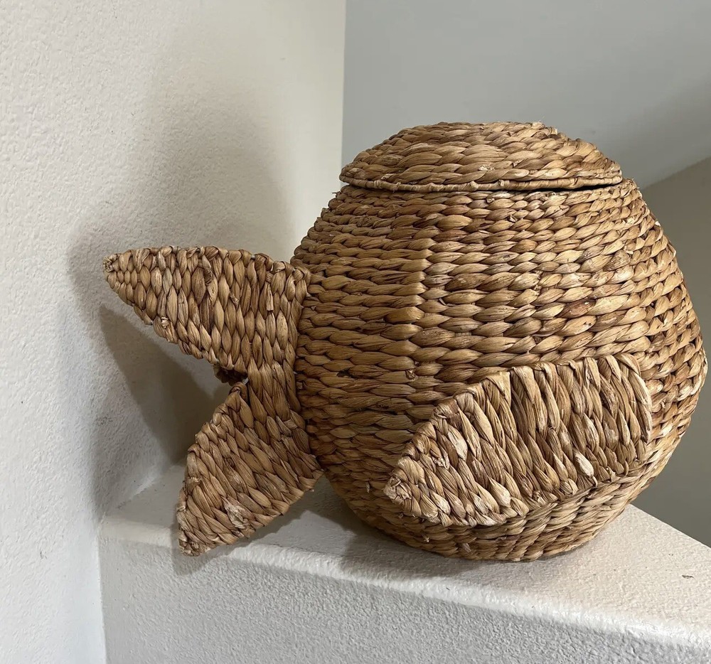 Large Vintage Wicker Metal Woven Grass Basket FISH MCM Wire