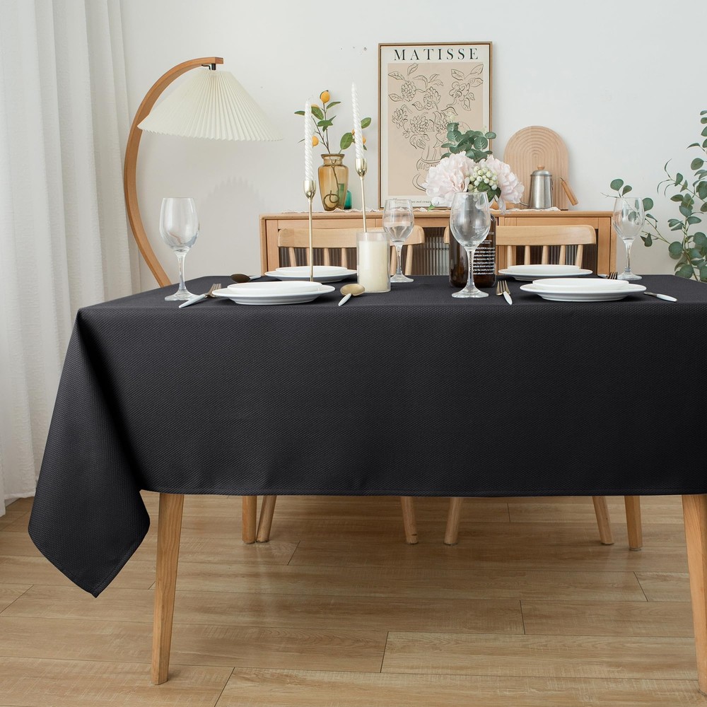 Textured Fabric Tablecloths 52 X 70 Rectangular Black Water Resistant Spill P...