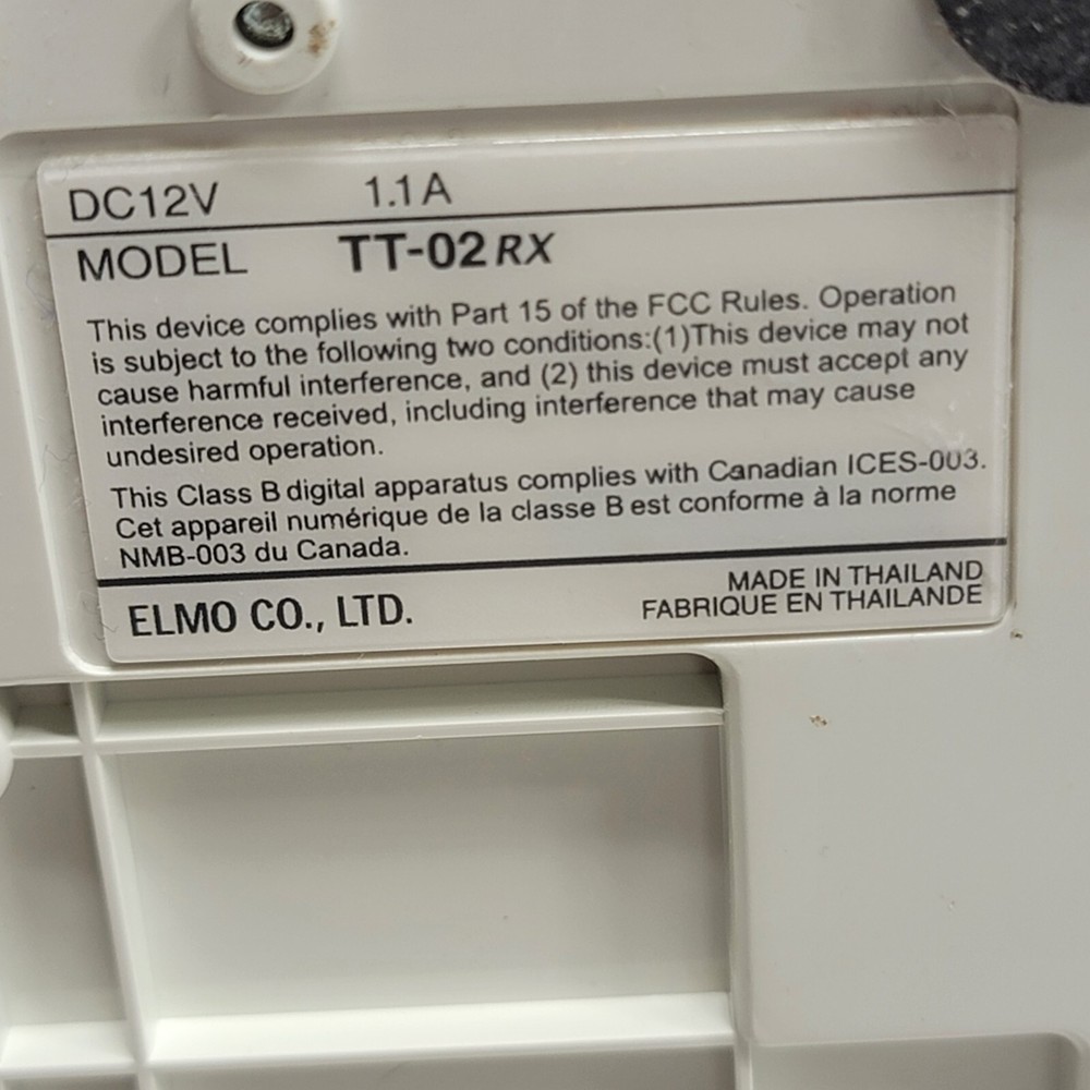 Elmo Model TT-02RX Document Camera Visual Presenter - POWER SUPPLY NOT INCLUDED!