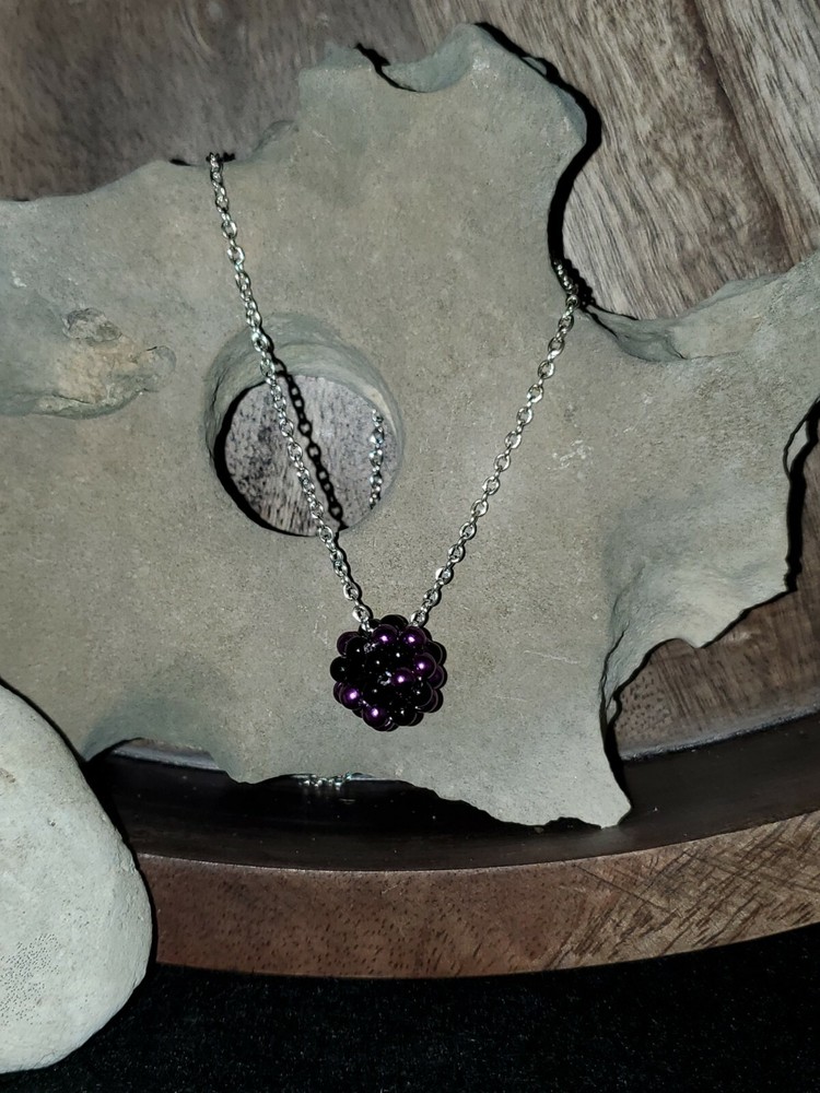 Handmade Multi Bead Purple & Black  Sphere Pendant