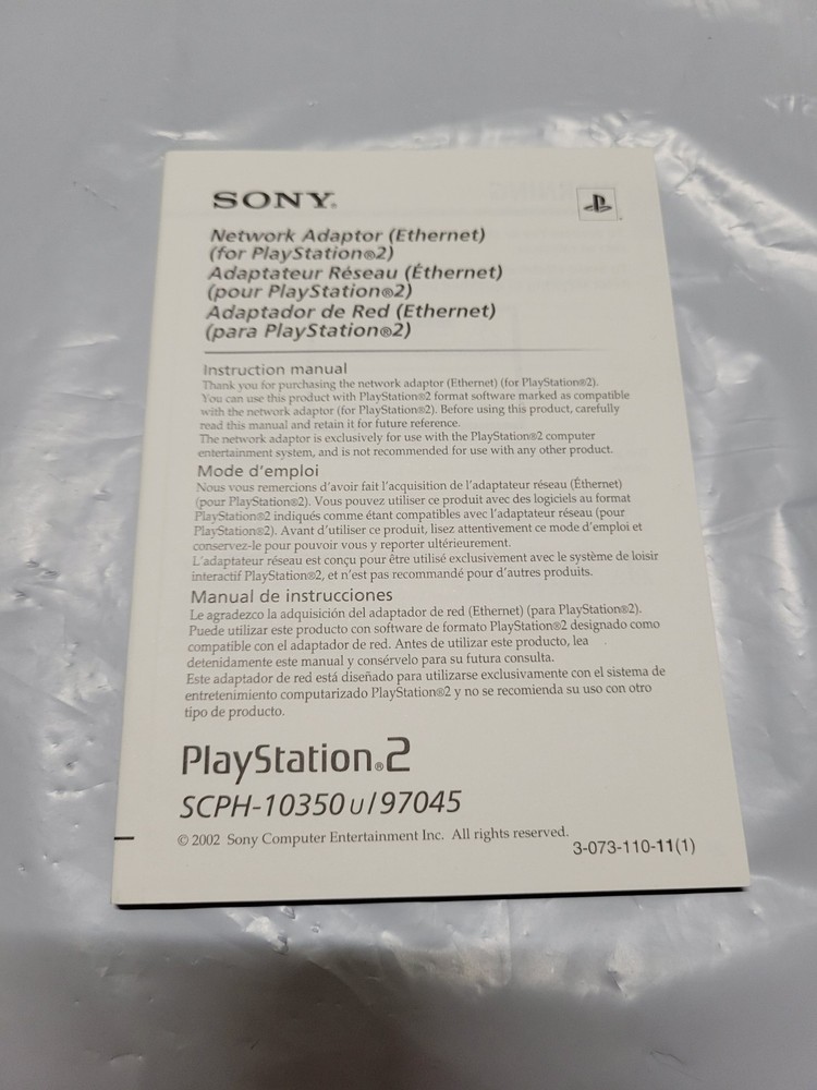 SONY PlayStation 2 Network  Adaptor Instructions