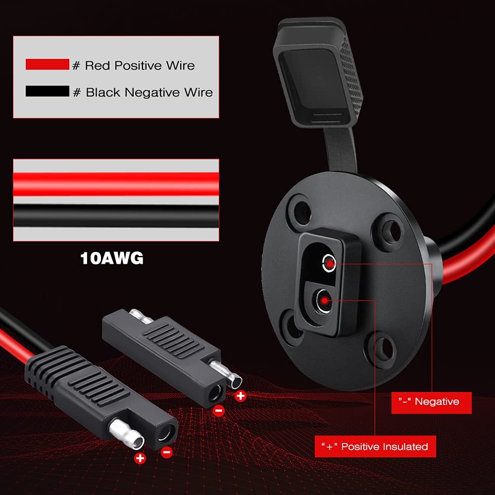 EXTRACTME 2 Pack SAE Connector Power Socket Sidewall Port, 10AWG Weatherproof...