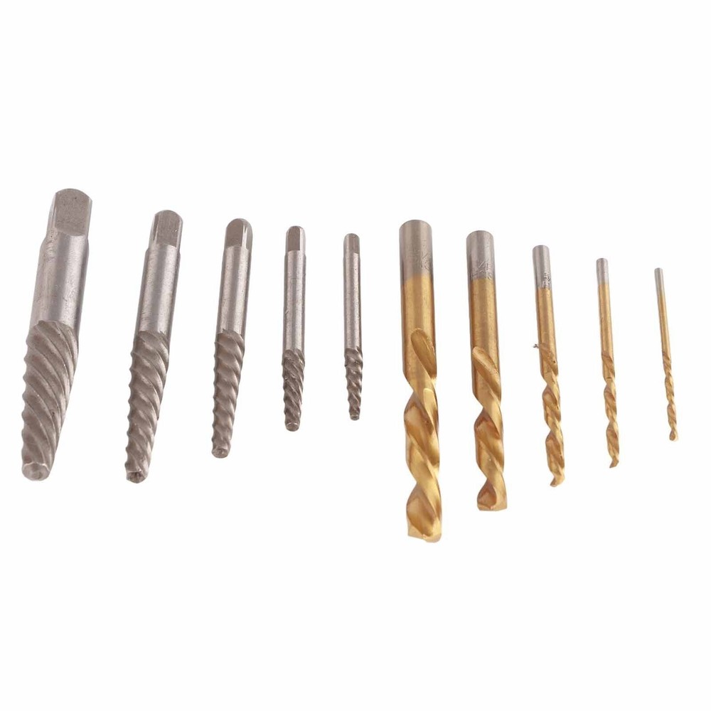 10 Pcs Drill Bit Screw Extractor Set Left Hand Titanium Plated Drill Bit Alloy