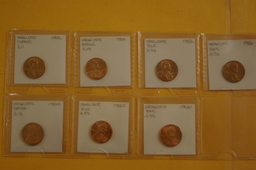 1982 7 Coin Cent Set - Copper and Zinc Versions
