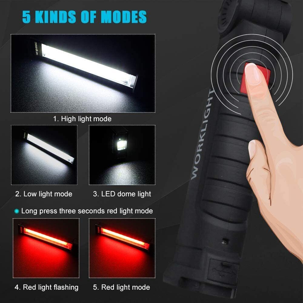 Rechargeable LED COB Work Light Mechanic Flashlight Folding Lamp Magnetic Base