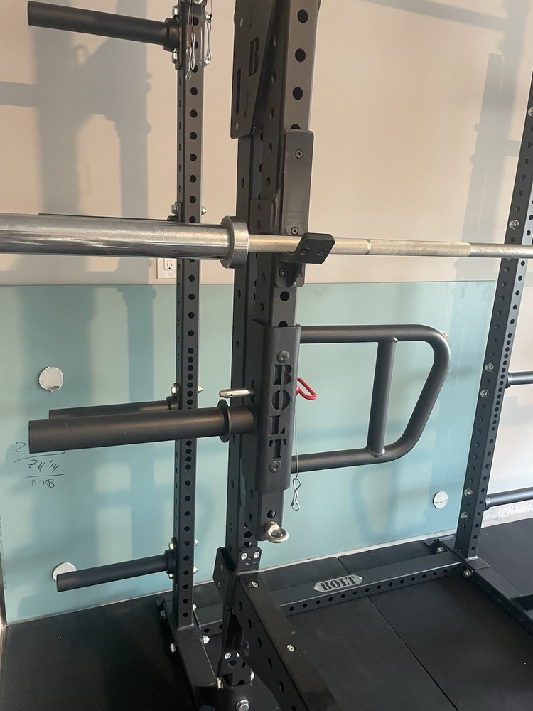 BOLT Adjustable Power Rack Steel with Barbell, Pull-Up Bar & Plate Storage