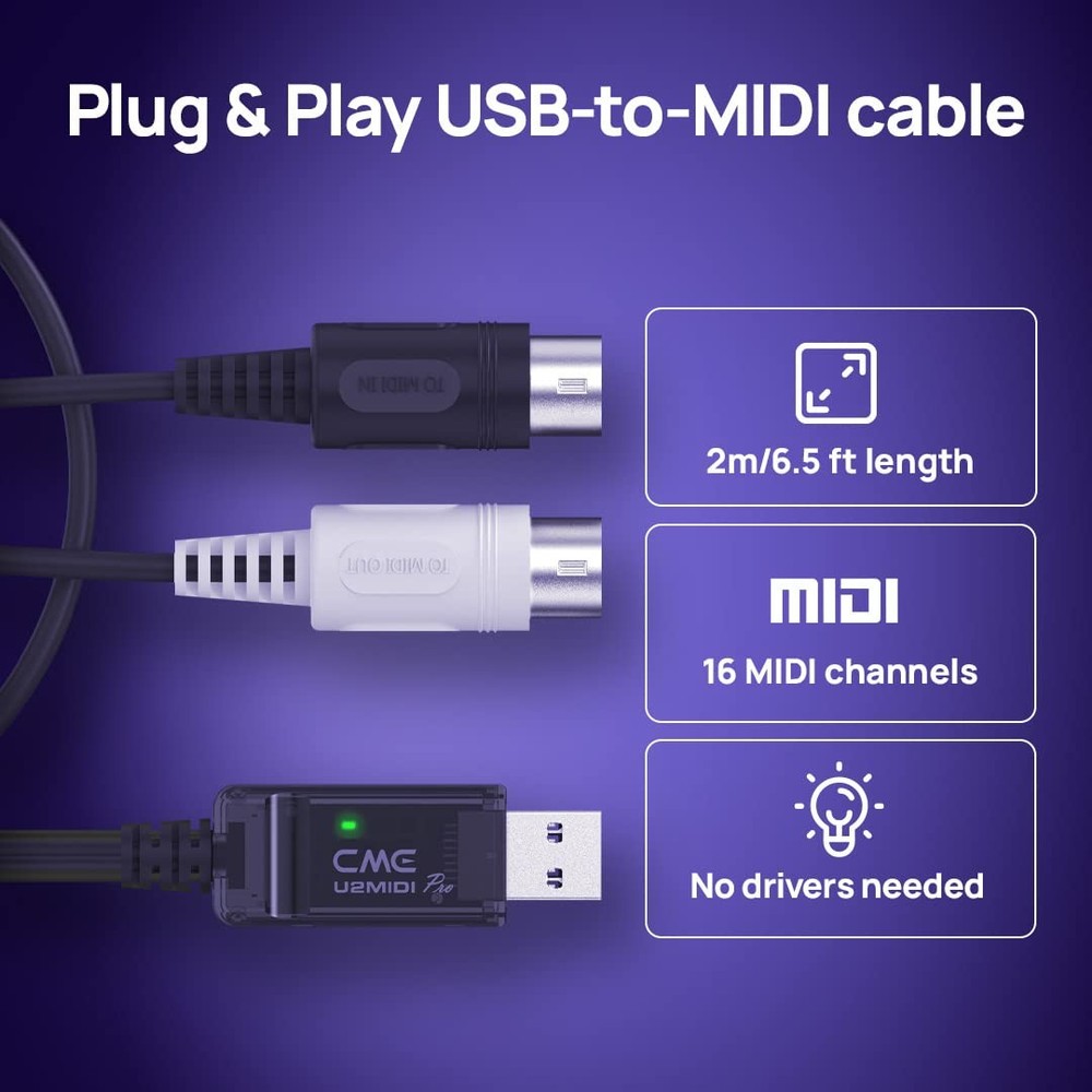 USB to MIDI Cable 6.5ft High-Speed Plug & Play Interface for Computer to MIDI