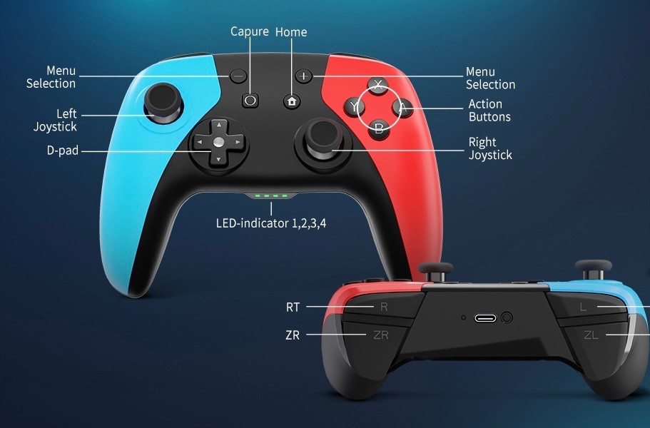 2 Packs Wireless Controller for Nintendo Switch/Lite/OLED (Red+Blue)