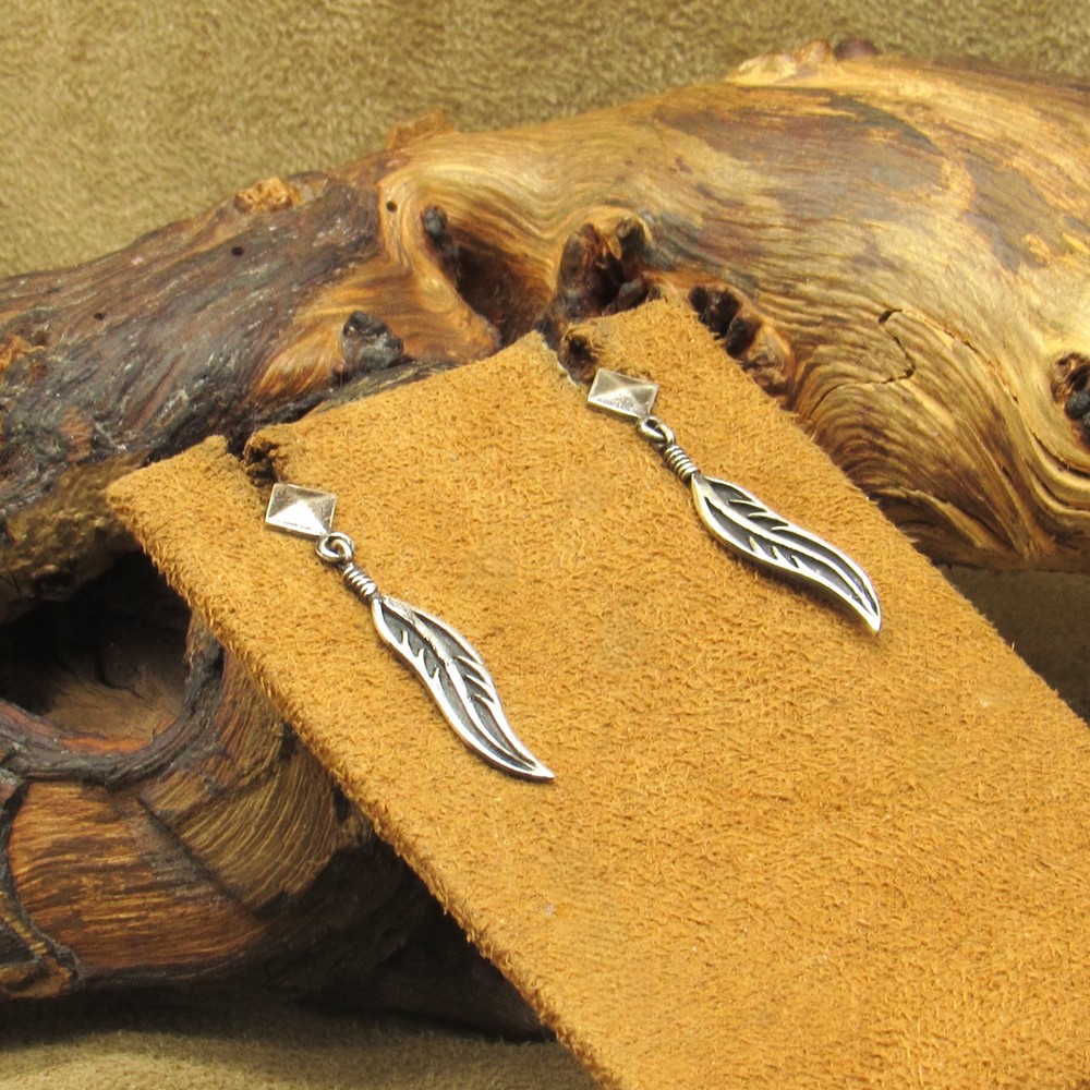Sterling Silver Overlay Post Dangle Feather Earrings by Masha