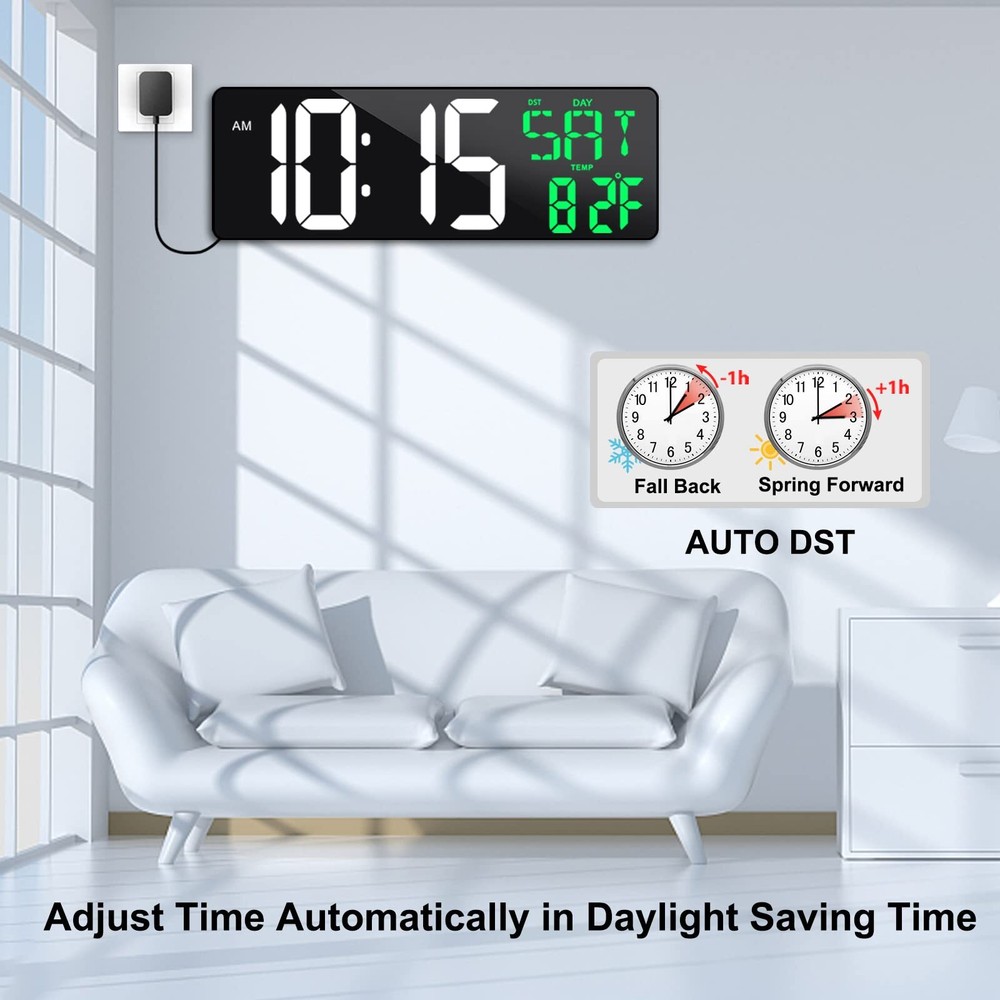 17 Inch Large Digital Wall Clock with Remote Control Automatic Brightness Dim...