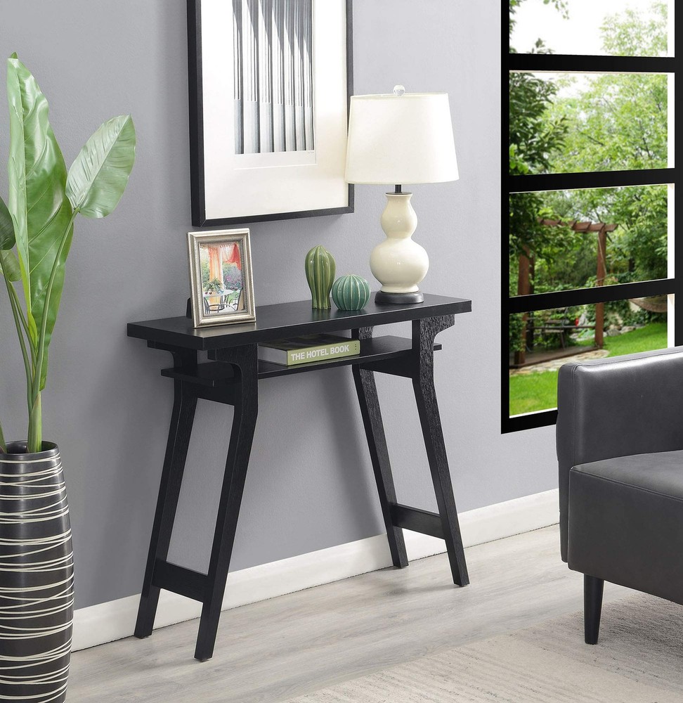 Pemberly Row Modern Console Table in Black Wood Finish
