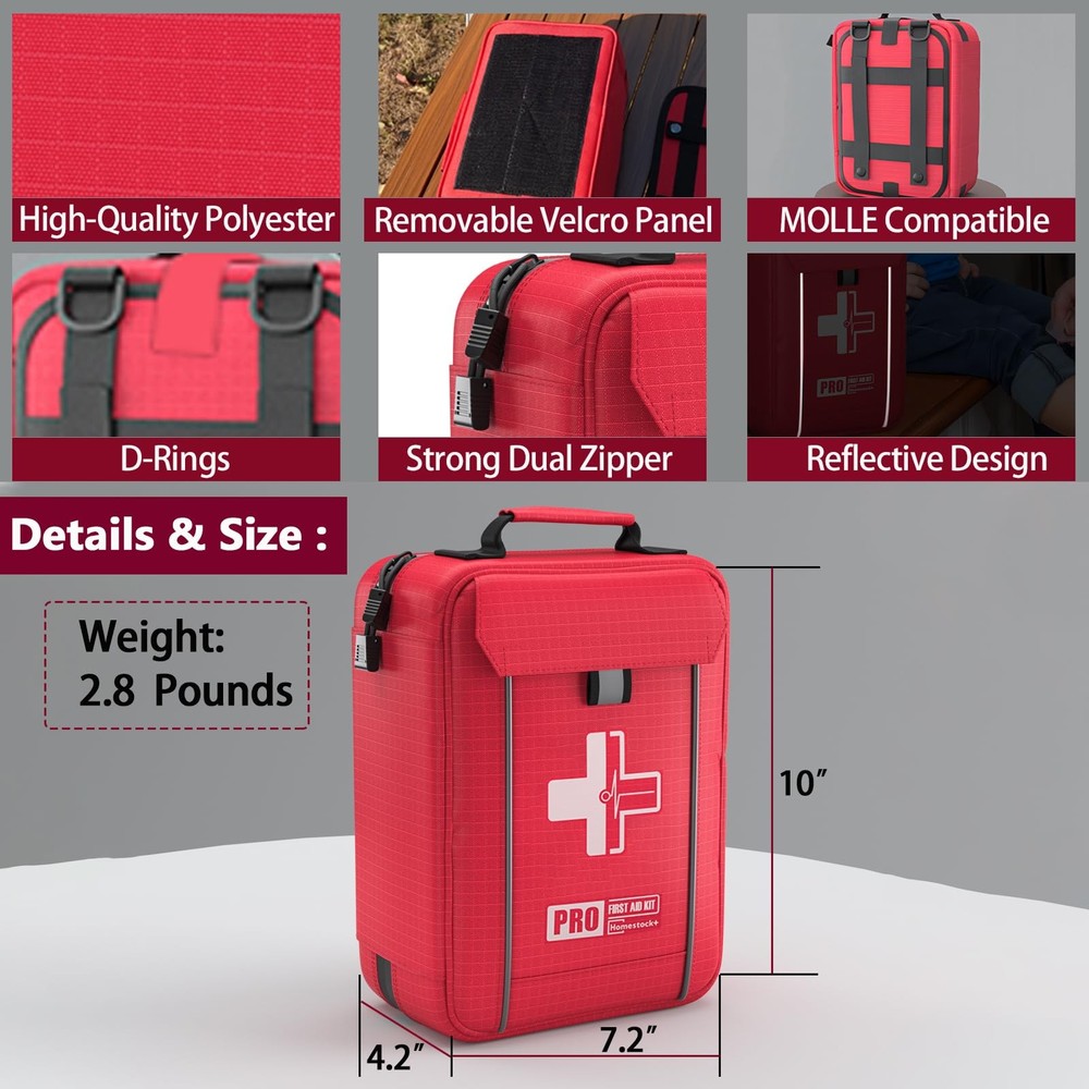 First Aid Trauma Kit, 265-Piece with Labelled Comp., Molle System, Home/Car/Camp