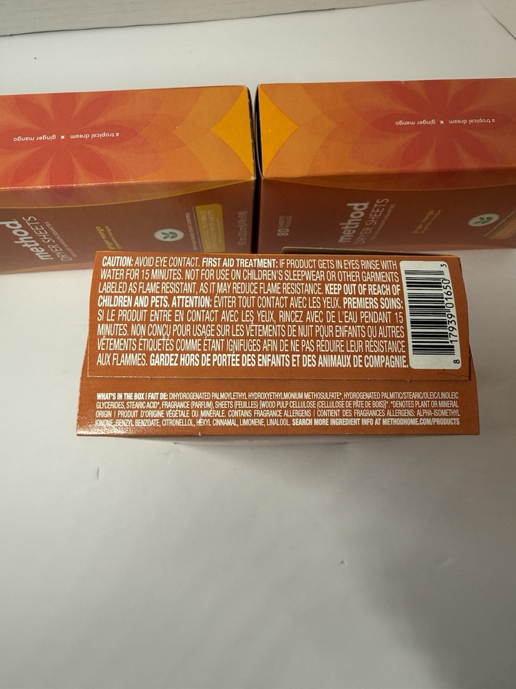 3 New Method Paper Dryer Sheets - Ginger Mango - 80 Sheets Each