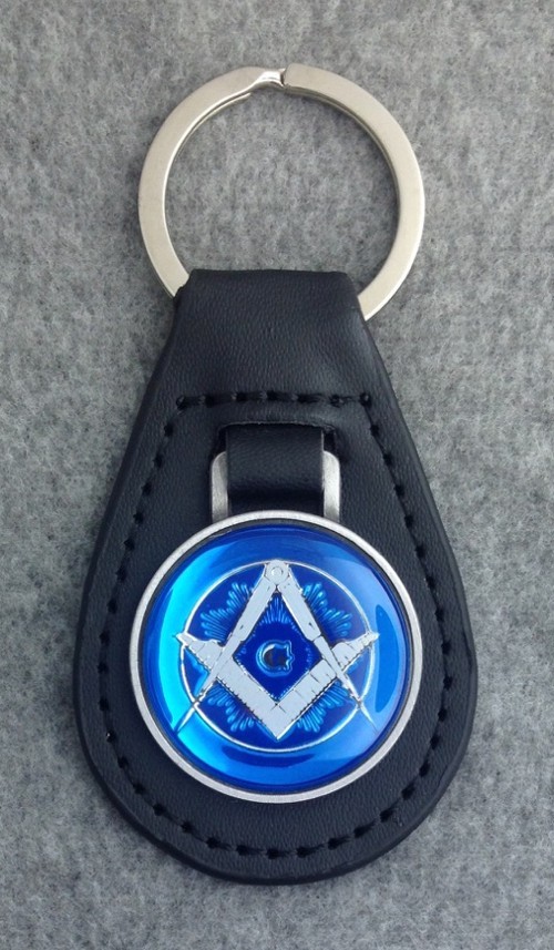 Masonic Emblem Black Leather Key Fob