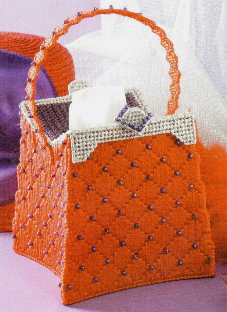 RED HAT STYLE PURSE TISSUE BOX COVER PLASTIC CANVAS PATTERN INSTRUCTIONS