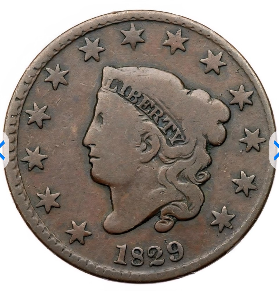 1829 large cent medium letters N-5