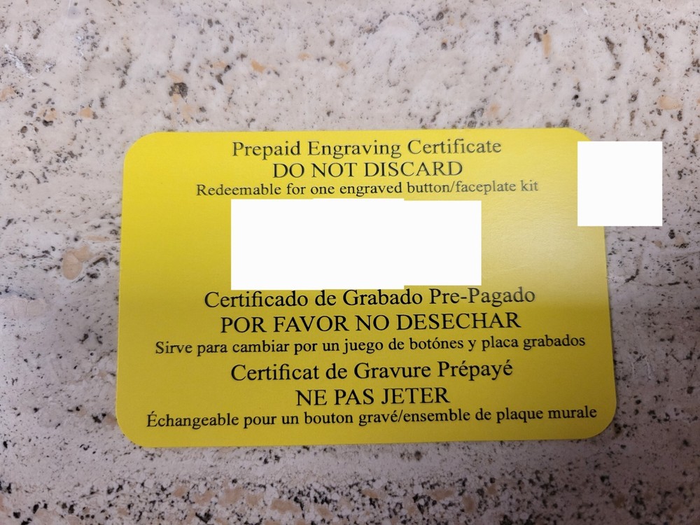 Lutron Prepaid Engraving Certificate New