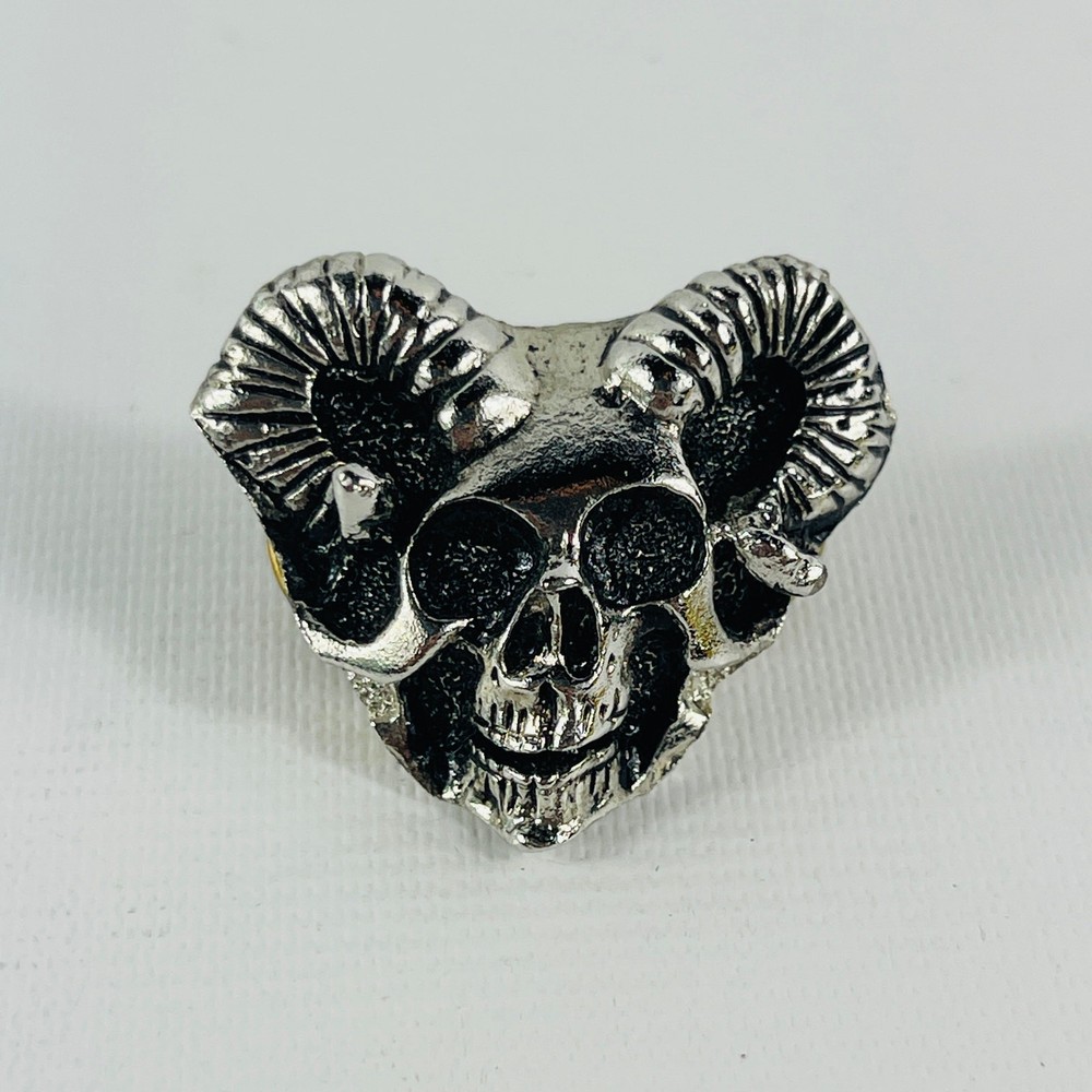 Ram Skull Motorcycle Pin 1 1/4” Wide Silver Tone.....................